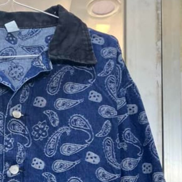 Vintage Paisley Print Denim Jacket with Corduroy Collar - Picture 5 of 5